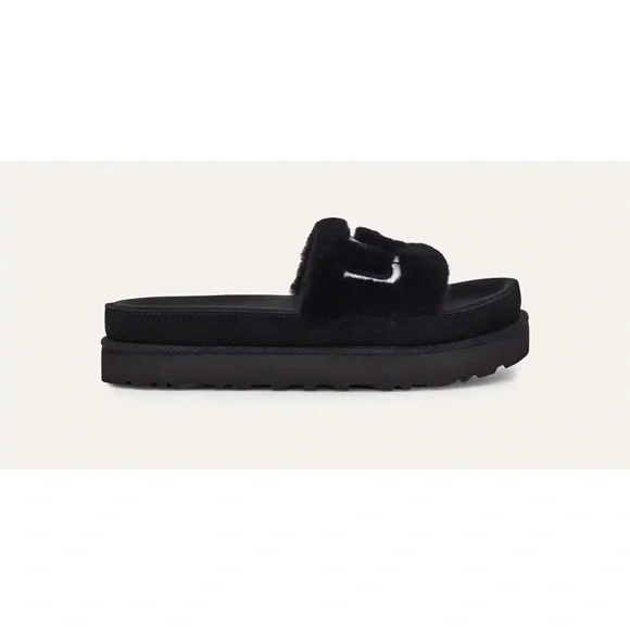 UGG Logo Black Laton Fur Slide - Picture 5 of 12